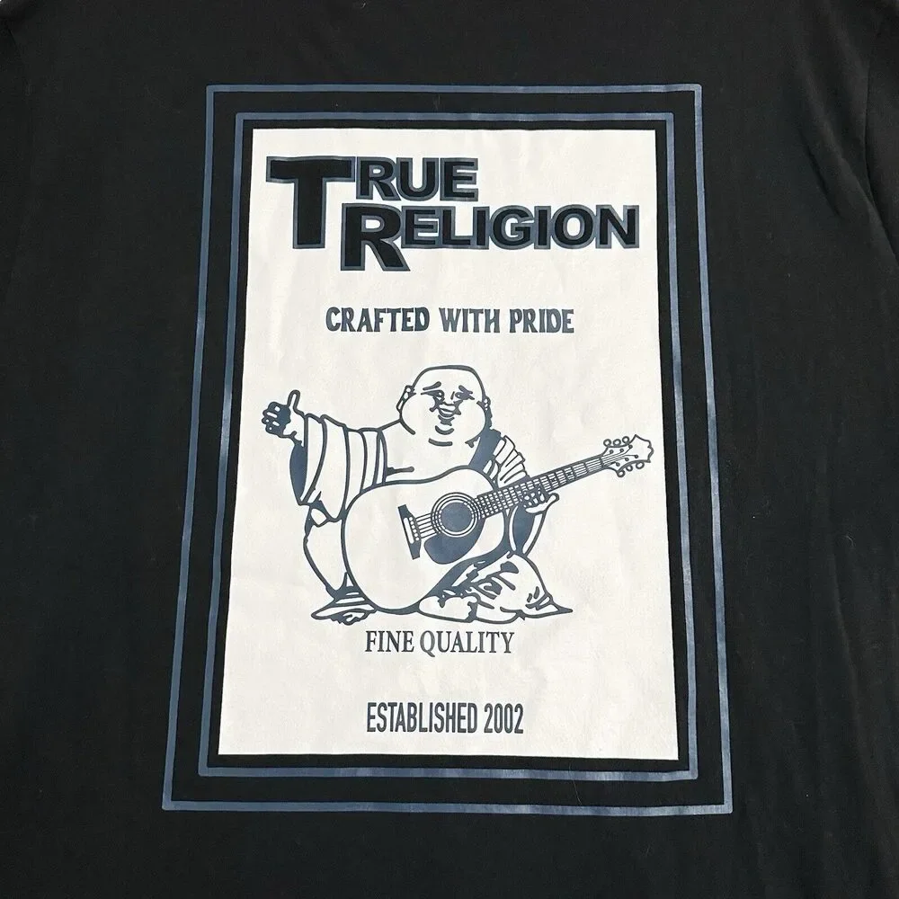 True Religion Mens Short Sleeve Shirt Buddha Tee Black XL